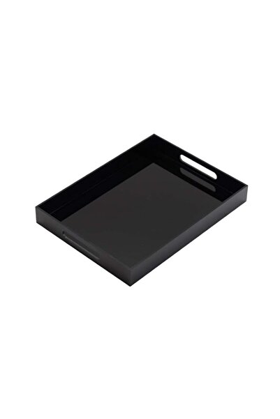 Generic Glossy Black Sturdy Acrylic Serving Tray With Handles - 10x15 Inch fo...
