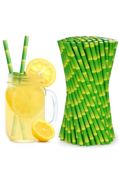 Generic 100Pcs Biodegradable Paper Straws, Green Bamboo Disposable Degradable...
