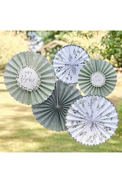 Generic Ginger Ray Hey Baby Paper Fan Baby Shower Decorations Pack of 5,Green...