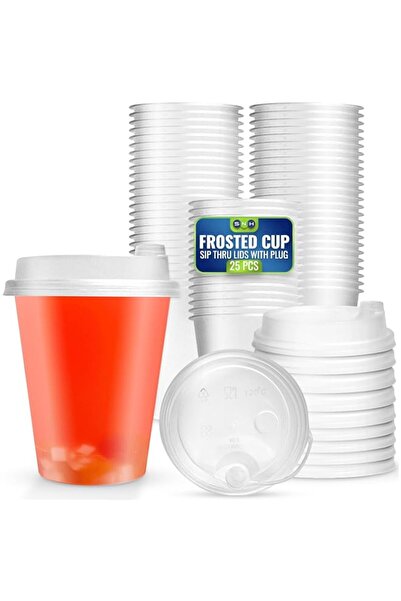 Generic SNH Packing 25 Pack 12 oz Clear Frosted Plastic Cups with Sip-Thru Li...