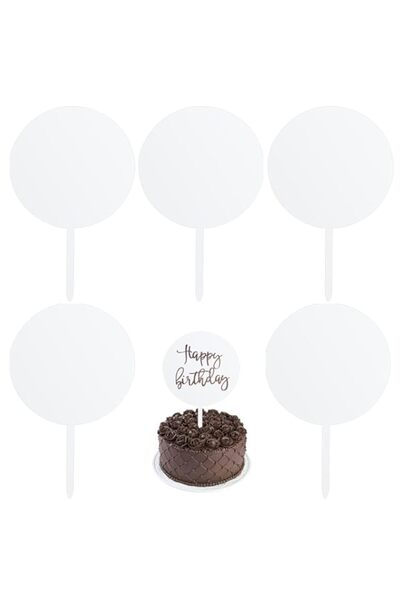 Generic VEGCOO 5 Pcs Blank Acrylic Cake Toppers, Round Cupcake Toppers, Blank...