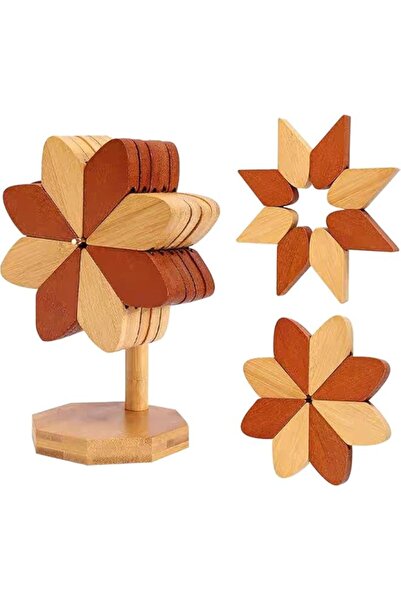 Generic Tazweeq Wooden Placemats, 5pcs Wooden Pinwheel Coaster Set with Stand...