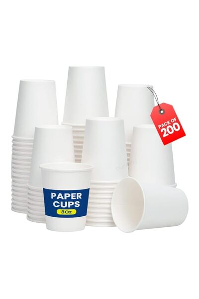 Generic Duravel 200 x 8oz Disposable White Cups Hot & Cold Drinks Perfect for...