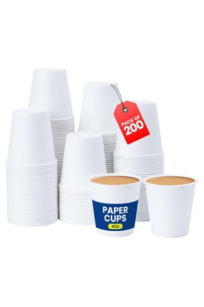 Generic Duravel 200 x 4oz Disposable Single Wall White Cups Hot & Cold Drinks...