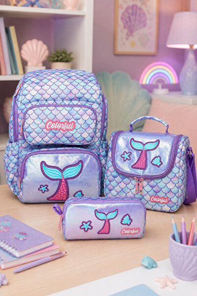 Catwins Girl's 3-Piece School Bag Set - Backpack, Lunch Bag, Pencil Case