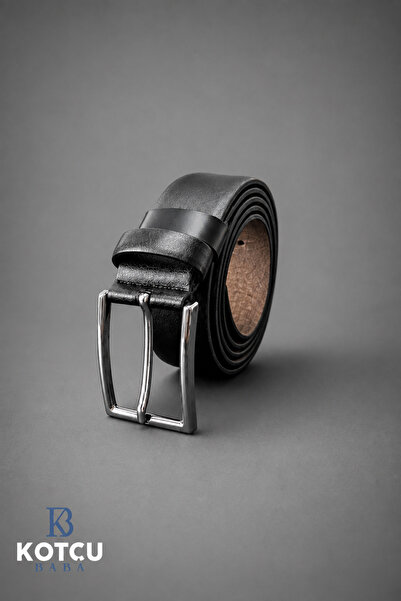 KOTCUBABA Men's Faux Leather Matte Black Slim Classic Buckle 3.5 cm Belt