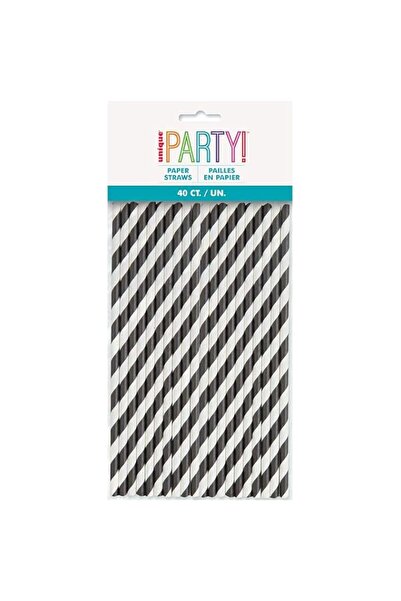 Generic Unique Stylish Black Striped Paper Straws - Perfect for Birthday Part...