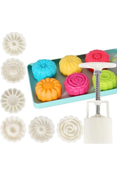 Generic Flamingo Hand Pressure Moon Cake Mold with Barrel & 6 Stamps (50g, 1....