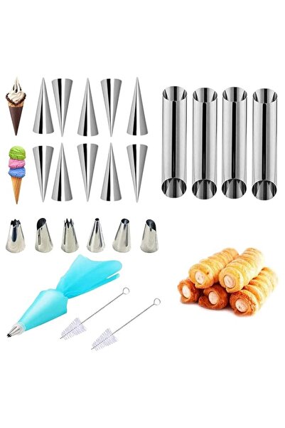 Generic Stainless Steel Cream Horn Molds Set, 24 Pieces Non-Stick Cannoli Tub...