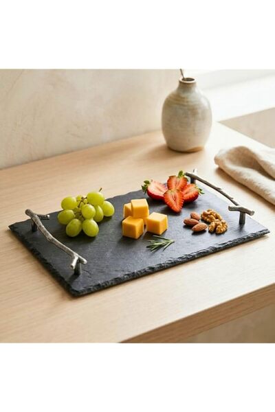 Generic 1CHASE Natural Stone Slate Serving Tray With Arborization Handle (Gre...