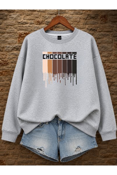 ESADE Women's Chocolate Printed Special Design Comfortable Fit Crew Neck Gray...
