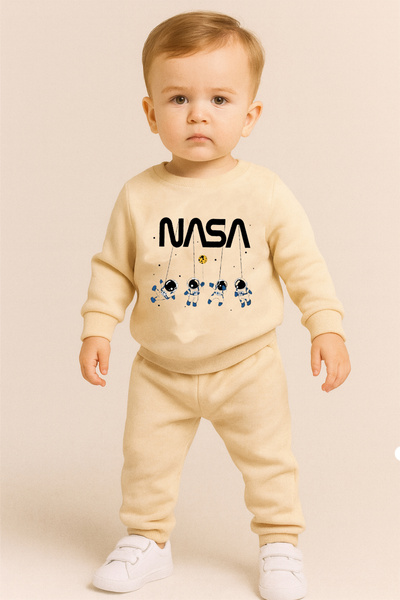 bebekpare Boy's Sweatshirt Set Beige Nasa