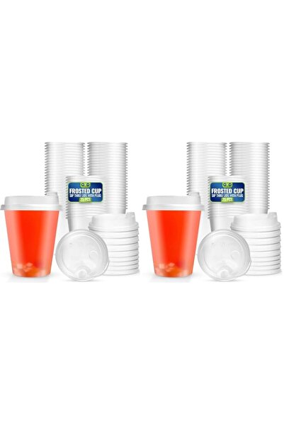 Generic SNH Packing 50 Pack 12 oz Clear Frosted Plastic Cups with Sip-Thru Li...