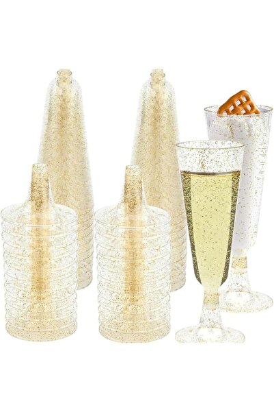Generic 150ml Reusable Plastic Champagne Flutes with Gold Glitter, BPA-Free 2...