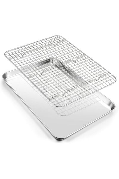 Generic 16 Inch Baking Pan with Rack Set, Stainless Steel Oven Sheet Pan Tray...