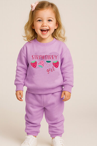 bebekpare Girl's Sweatshirt Set Lilac (Without Hood) Strawberry