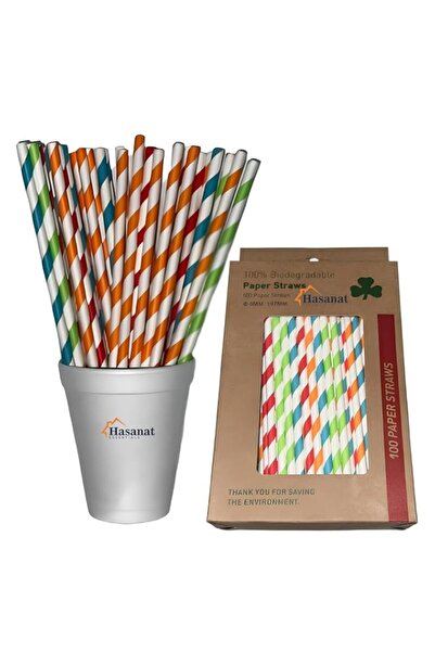 Generic Hasanat Essentials Biodegradable Paper Straws, (Pack Of 100) Composta...