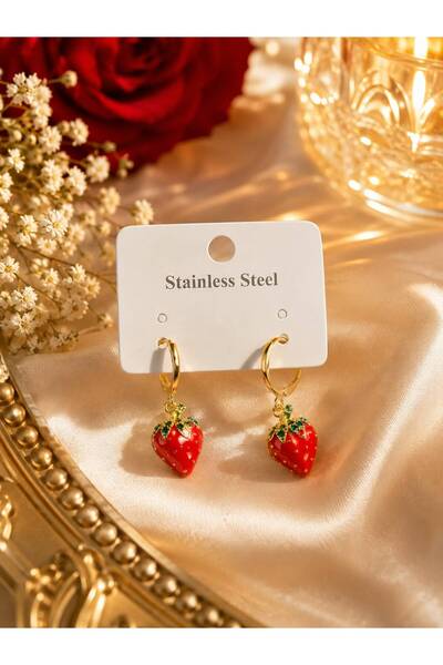 stainless steell Çilekli çocuk küpesi