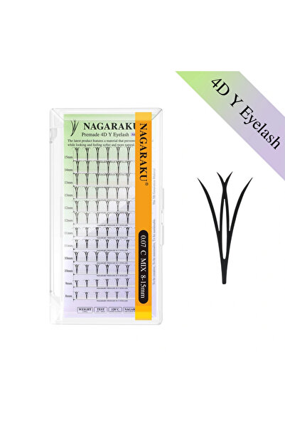 NAGARAKU Premade 4D Y İpek Kirpik 0.07 Kalınlık C Kıvrım Mix Boy (8-15mm) Ani...