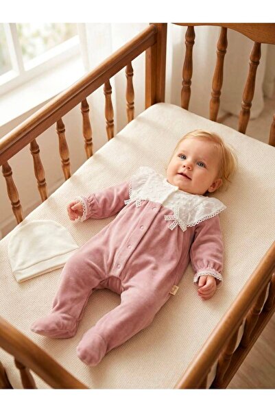 Bebila Baby Baby Girl Mevlütlük Velvet Winter Jumpsuit with Lace Hat Set Hosp...