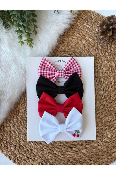 %100 pamuklu kumaş işlemeli fiyonk anne çocuk toka seti (4’lü)