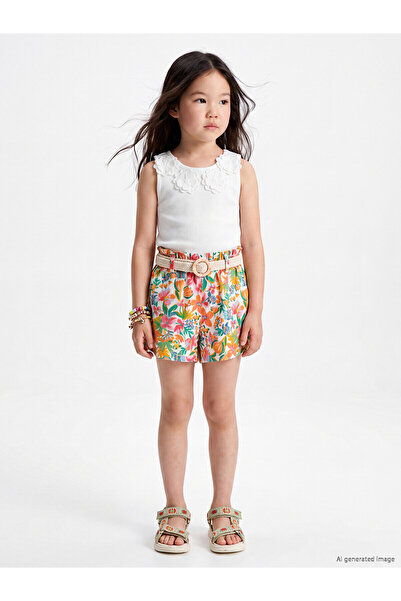 LC Waikiki Two Mt Shop Quality Lcw Kids Ecru Linen Look Floral Girls' Shorts
