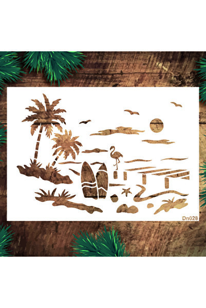 STENCİLTASARIM Stencil Tasarım DN028 Deniz Temalı Duvar, Ahşap,kumaş Boyama Şablonları, Desen Aktarma Kalıbı