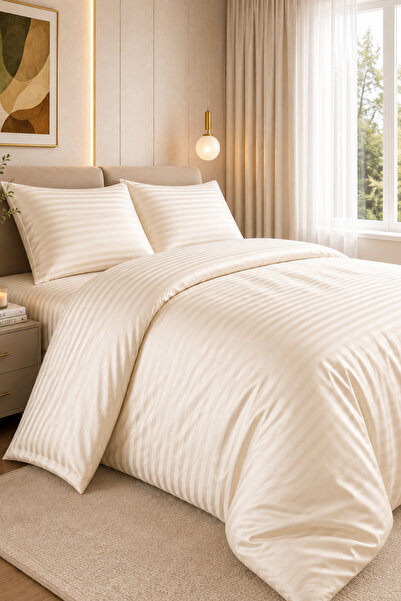 Loyal Home Double Cotton - Satin 210 Tc (83 Thread) Striped Duvet Cover Set C...