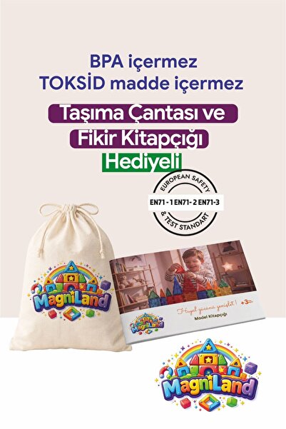 Magniland mıknatıslı manyetik bloklar manyetik yapı blokları 3 boyutlu eğitici oyuncak 72 li set