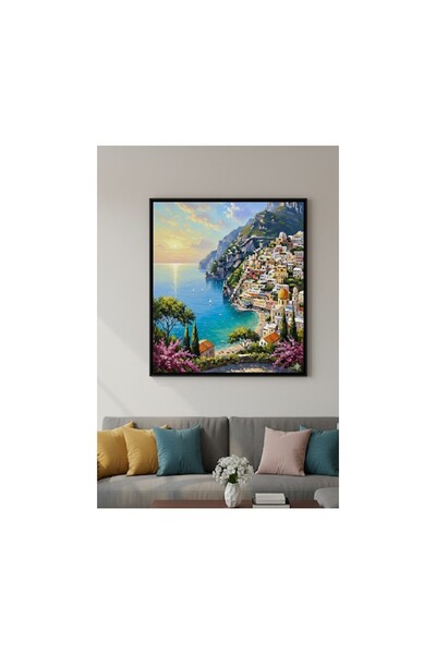 Safir Design Akdeniz Gün Batımı Amalfi Kıyıları Italya Çerçeveli Tablo