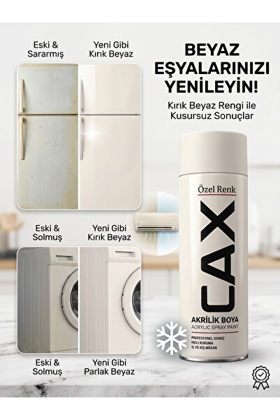 caxcolors Cax Beyaz Eşya Boyası Sprey 400 ml - Buzdolabı Çamaşır Makinesi Kli...