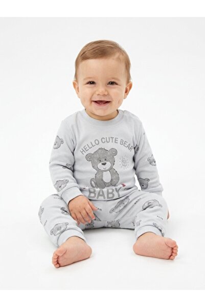 Kids Kingdom Cotton Teddy Bear Detailed 2-Piece Baby Boy Pajama Set