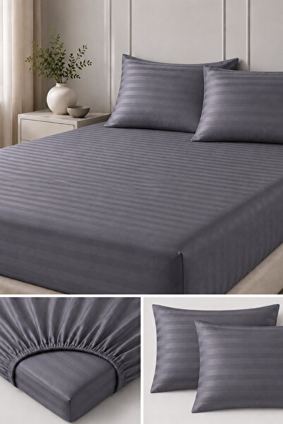 Loyal Home Fitted Sheet Set Cotton - Satin 210 Tc (83 Thread Count) Anthracite