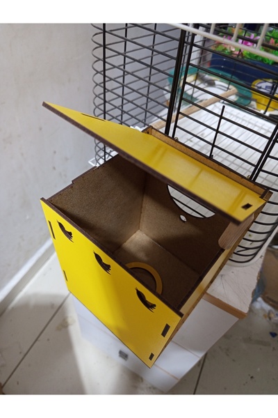renkmar Wooden Bird Nest, Small Breed Bird and Budgie Nest, Production Cage Nest 13X13X18 cm