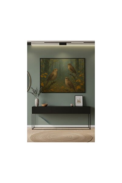 Safir Design Yeşil ve Toprak Renklerde Romantik Kuşlar Temalı Şık Çerçeveli T...