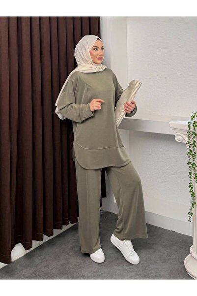 Generic Brand Women's Hijab Double Set Oversize Tunic and Wide Leg Pants Comf...