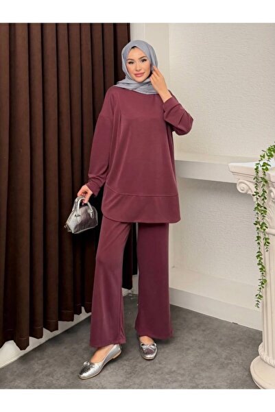 Generic Brand Women's Hijab Double Set Oversize Tunic and Wide Leg Pants Comf...