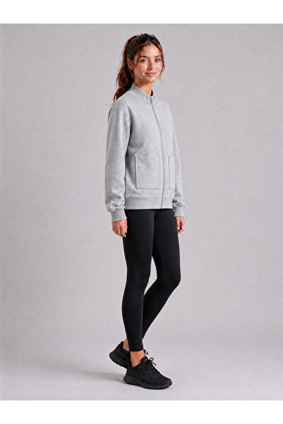 ESADE Kadın Gri Cepli Spor Hırka Fermuarlı Sweatshirt