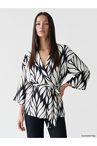 LC Waikiki Nevavm Shawl Collar Patterned Women's Kimono with Difference