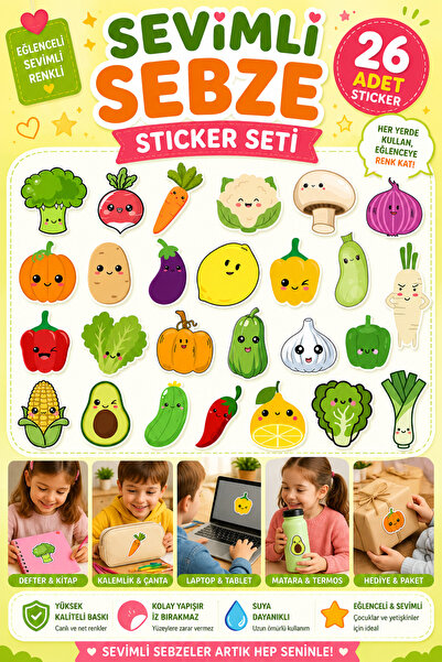 Hanelia Art 26 Adet Sevimli Sebze Sticker Seti – Kawaii Sebze Çıkartma, Defte...