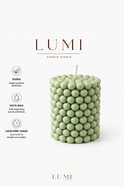 Lumieres LUMI Bubble Baloncuk Desenli Silindir %100 Soya Wax El Yapımı Dekora...