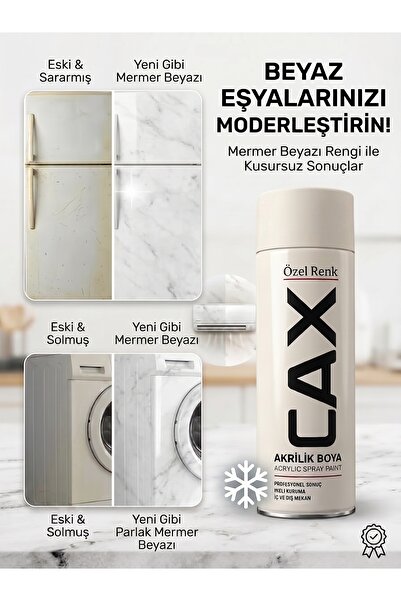 caxcolors Cax Beyaz Eşya Boyası Sprey 400 ml - Buzdolabı Çamaşır Makinesi Kli...
