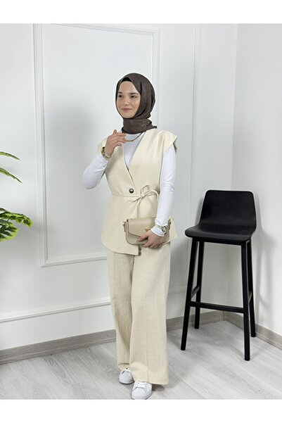 Sovel 8210 100% Linen-Washable Vest Waist Asymmetrical Vest Set