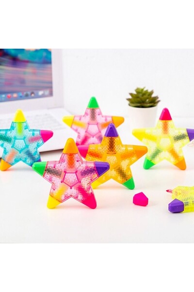 Zufigo Star Shaped Highlighter Marker Pen Set, 5 Different Neon Colors