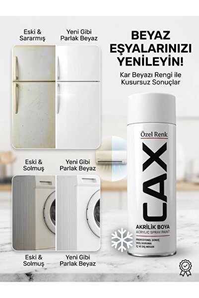 caxcolors Cax Beyaz Eşya Boyası Sprey 400 ml - Buzdolabı Çamaşır Makinesi Kli...