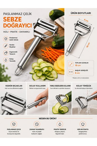 Mode Cool Stainless Steel Julienne Vegetable Peeler and Slicer - Carrot Zucchini Cucumber Potato Chopper Cutter