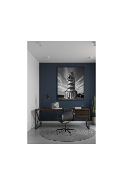 Safir Design Siyah Beyaz Pisa Kulesi Temalı Modern Tasarım Çerçeveli Tablo