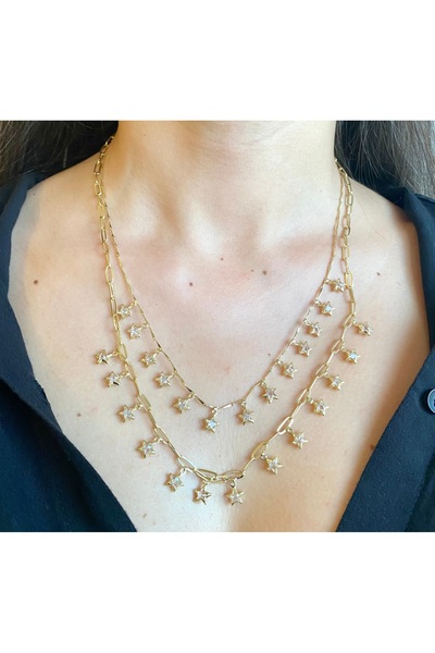 milayk Double Star Pendant Gold Necklace