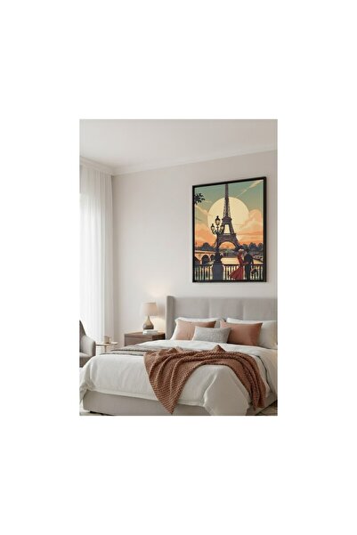 Safir Design Paris Eyfel Kulesi Manzaralı Aşıklar Temalı Çerçeveli Tablo