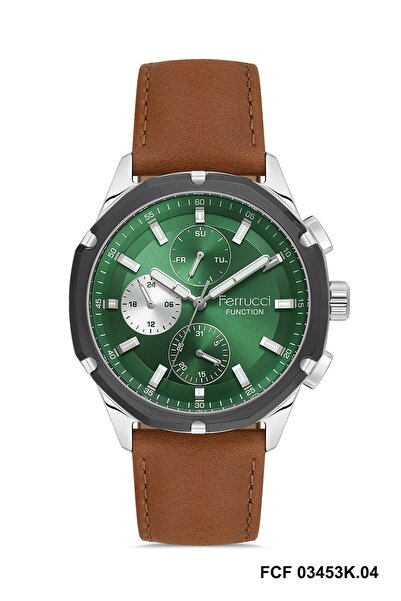 Ferrucci 44 mm Men's Wristwatch with Silver Strap and Brown Color Case, Gift ...